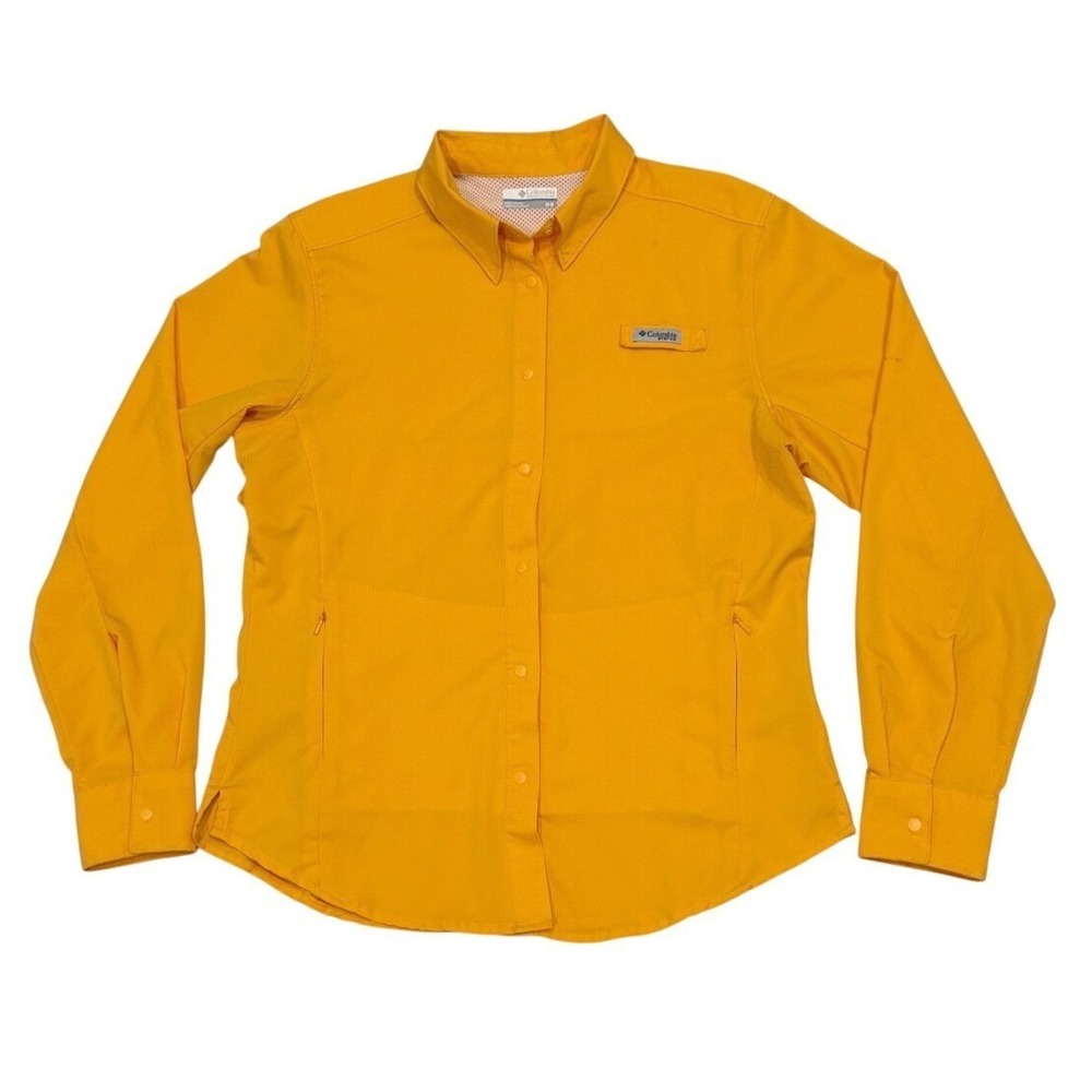 Columbia Womens M Orange Omni-Shade PFG Tamiami II Long Sleeve Fishing Shirt